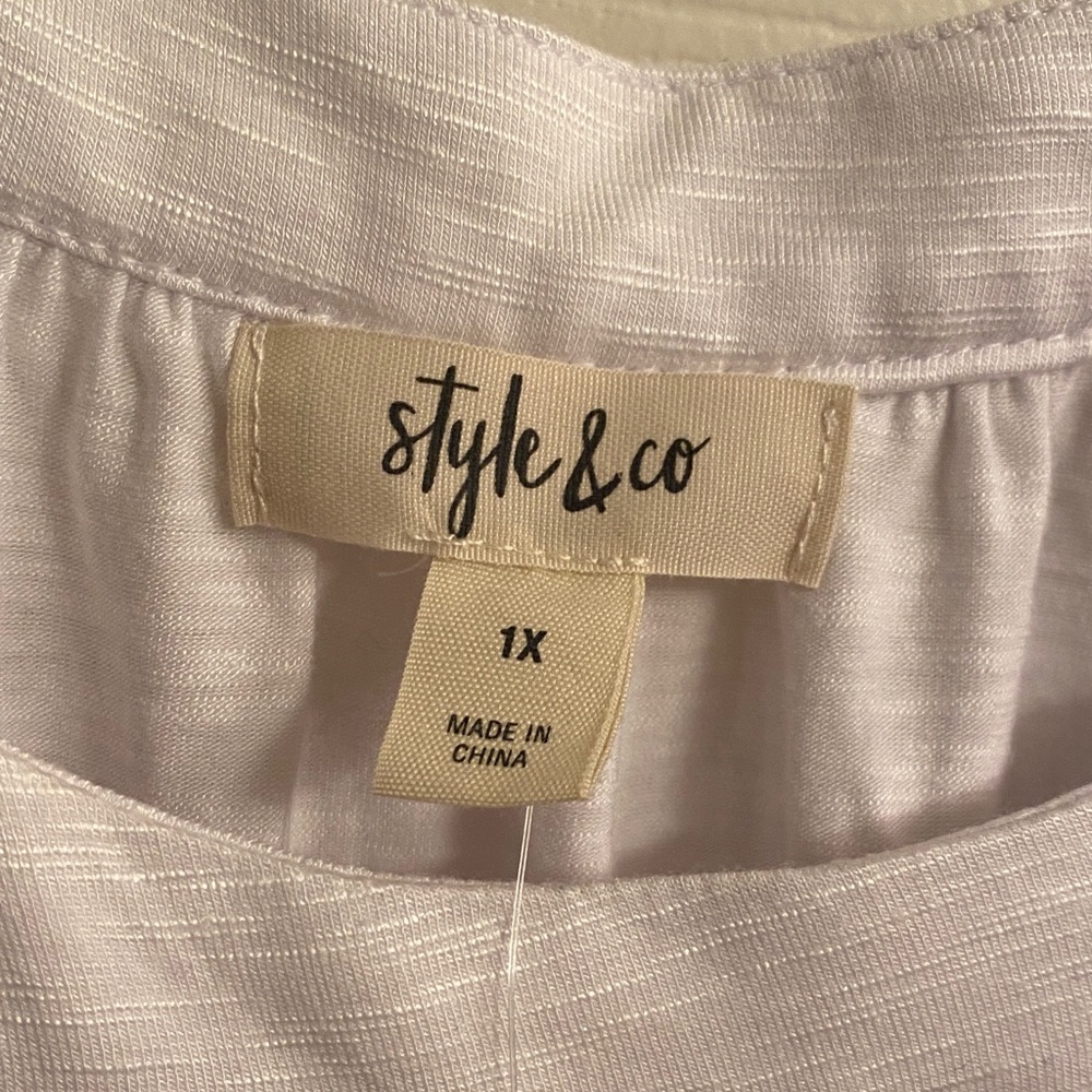 Style & Co. White Short Sleeve Blouse - Picture 3 of 7